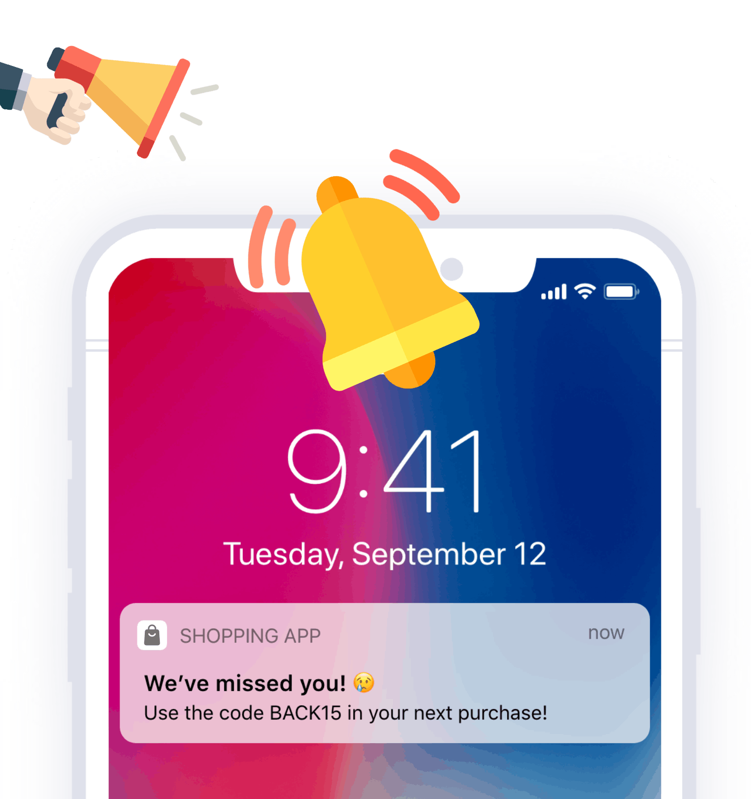 Interactive push notifications showing personalized offers on a mobile lock screen